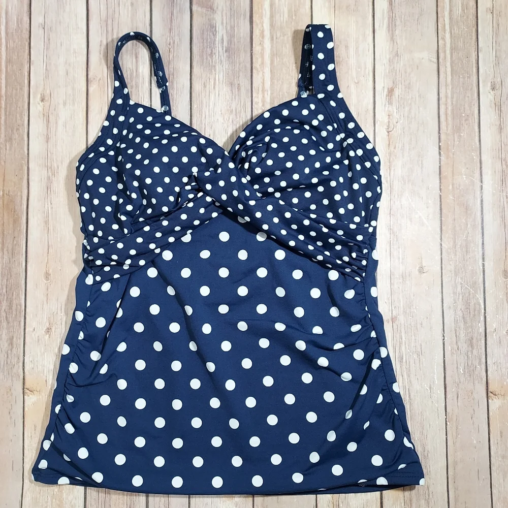 Lands End blue polka dot tankini top 10